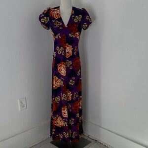 Vintage 1970s Bias Bust Empire Waist Floral Tie Back Boho Maxi Dress